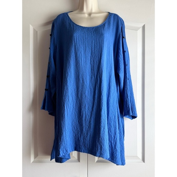 Ali Miles Crinkle Chopstick Button Sleeve Tunic Top - Picture 1 of 8